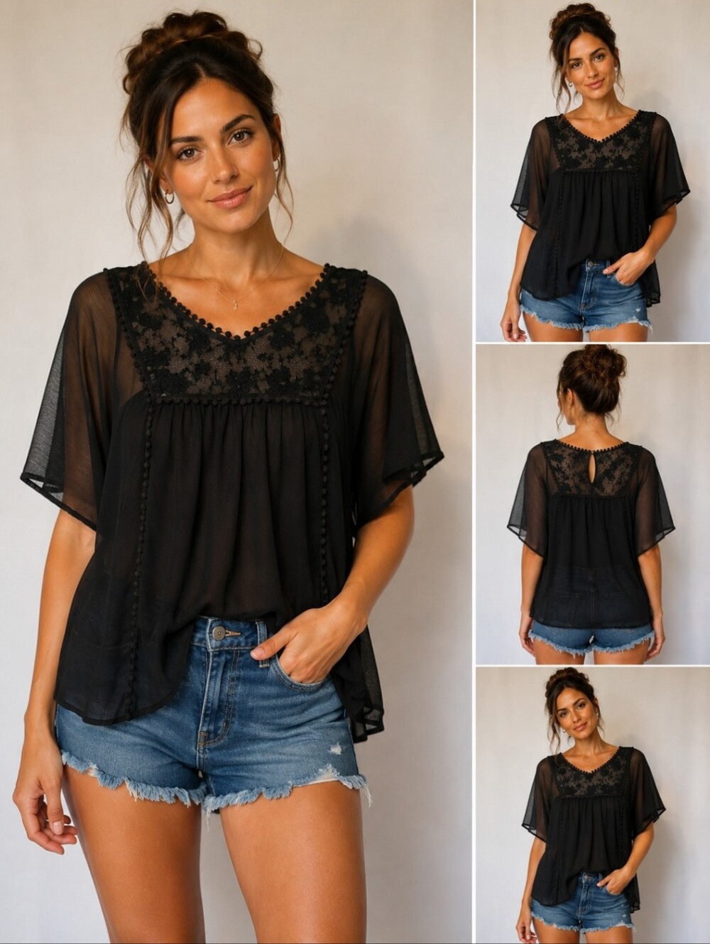 Starscene Los Angeles Sheer Lace Boho Blouse – Women's Medium